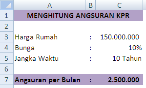 Menghitung angsuran KPR di excel